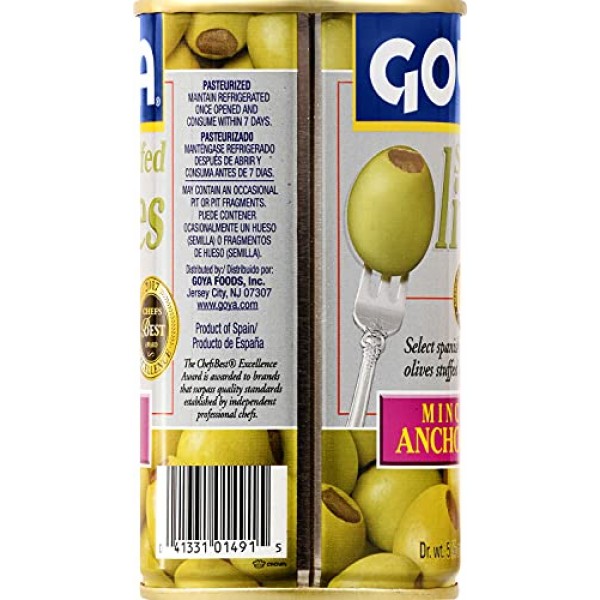 Goya Foods Manzanilla Olives Stuffed with Anchovies, 5.25 Ounce ...