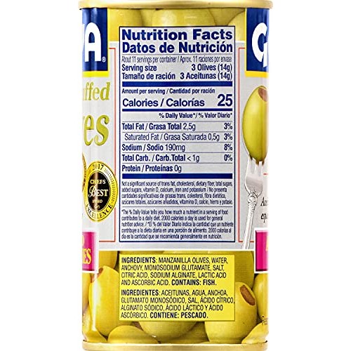 Goya Foods Manzanilla Olives Stuffed With Anchovies, 5.25 Ounce