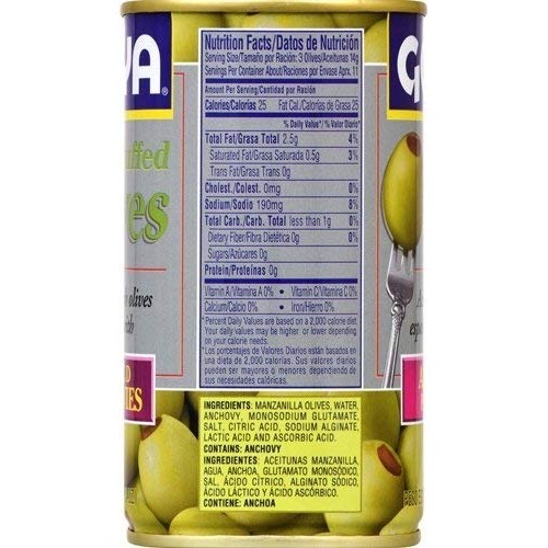 Goya Manzilla Green Olives Stuffed With Anchovies, 5.25 Ounce Ca