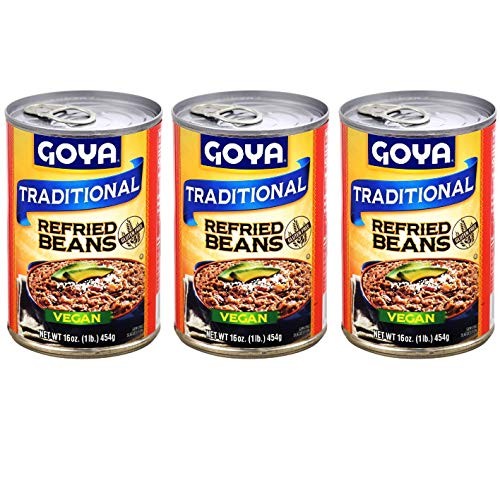 Goya Traditional Vegan Refried Beans 3 Pack, Total Of 48Oz