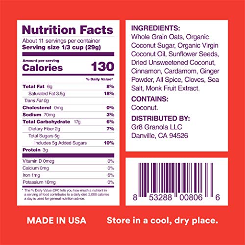 Gr8Nola Cinnamon Chai - Healthy, Low Sugar, Vegan Granola Cereal