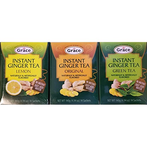 Grace Instant Ginger Tea Variety 3Pk Ginger-Lemon-Green Tea