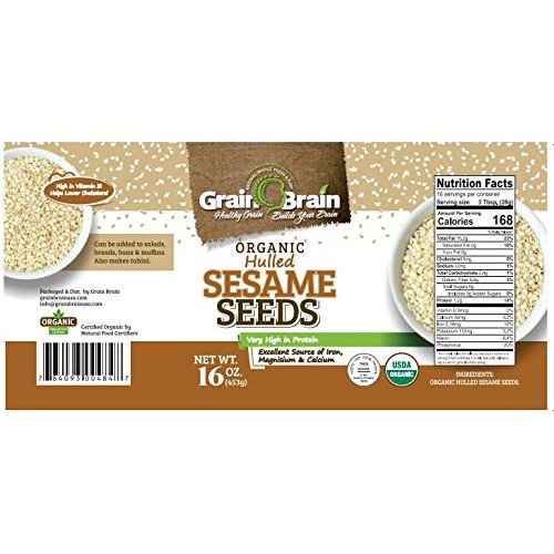 Grain Brain Organic Sesame Seeds White, Hulled, 16 Oz