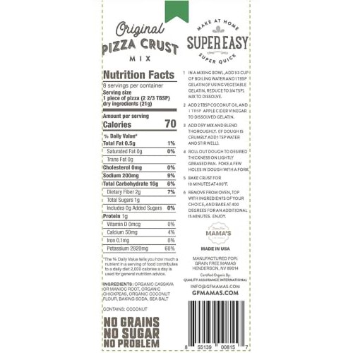 Organic Original Pizza Crust Mix 6 Oz, 3 Pack - Gluten/Grain/S...