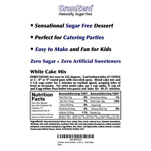 Gramzero, 2 Pack White Cake Mix, Makes 2 - 13X9X2 Cakes, Stevia