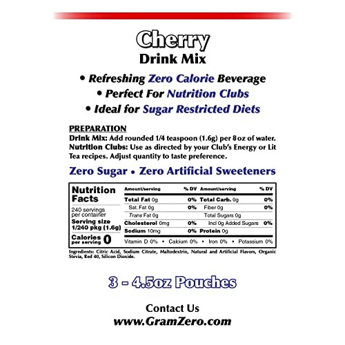 GramZero Cherry Zero Calorie Sugar Free Drink Mix, Great For Nut...