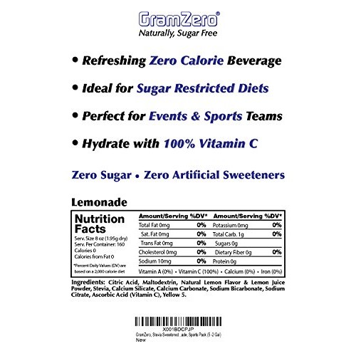 Gramzero Lemonade Sugar Free Drink Mix Sports Pack, Very Low Cal