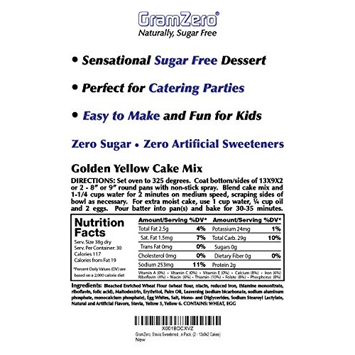 Gramzero Yellow Sugar Free Cake Mix 2-Pack, Makes 2 - 13X9X2 Cak