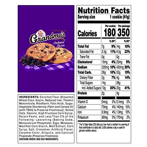 Grandmas Cookies Oatmeal Raisin Flavored 4 Packs 2 Per Pack