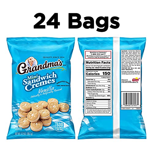 Grandmas Mini Cookies, Vanilla Crème, 3.71 Ounce Pack Of 24