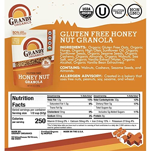 Grandy Organics Honey Nut Gluten Free Granola - Certified Organi...