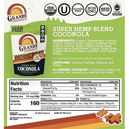 Grandy Organics Organic Coconut Granola, Variety Pack Coconola -...