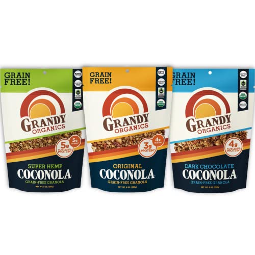 Grandy Organics Organic Coconut Granola, Variety Pack Coconola -...
