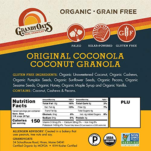 Grandyoats Coconola Gluten Free Granola - Certified Organic, Non