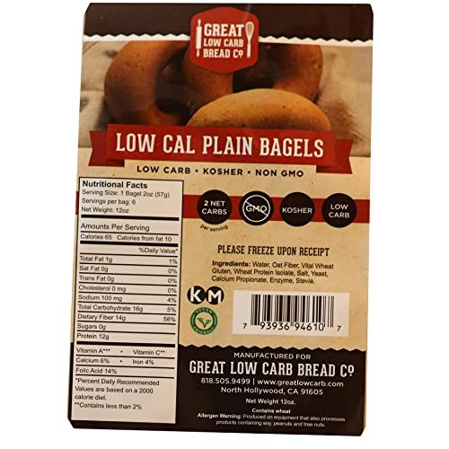 Great Low Carb 65 Calorie Plain Bagels | Vegan Friendly| Kosher|...