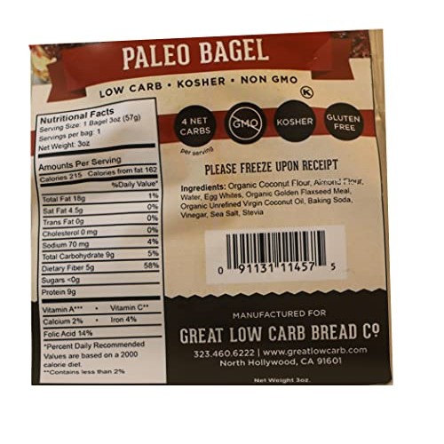 Great Low Carb Paleo Bagel 3oz Single Bagel | 2 Bags | Vegan Fri...