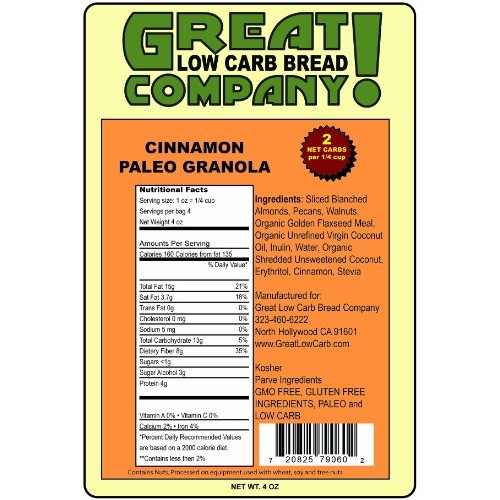 Great Low Carb Paleo Granola Cinnamon Flavor 3- 4Oz Bags
