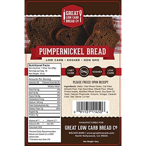 Pumpernickel Bread, Great Low Carb Bread Company, Keto-Friendly