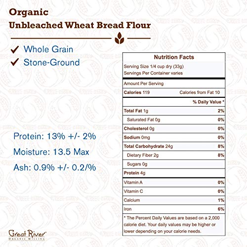 Great River Organic Milling, Bread Flour, Unbleached Wheat, Orga