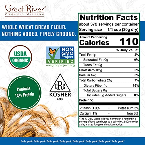 Great River Organic Milling Organic Whole Wheat Bread Flour, 25-...