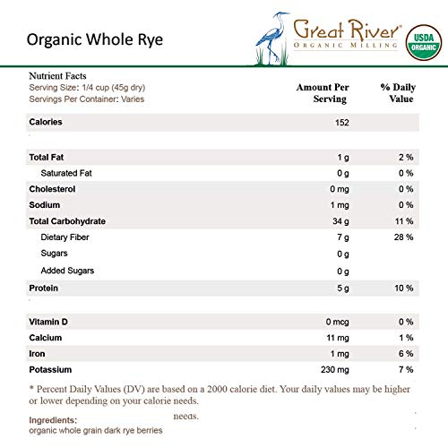 Great River Organic Milling, Whole Grain, Rye Grain, Organic, 25