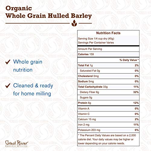 Great River Organic Milling, Whole Grain, Whole Hulled Barley, O