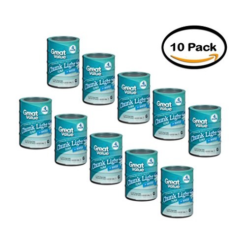 Pack Of 10 - Great Value Chunk Light Tuna In Water, 5 Oz, 4 Count