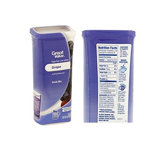 Great Value Drink Mix, Sugar Free, Fruit Punch, Cherry And Grape