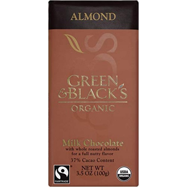 Green & Blacks Organic Milk Chocolate with Almonds, 37% Cacao, ...