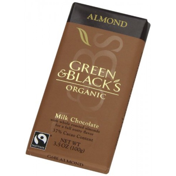 Green & Blacks Organic Milk Chocolate with Almonds, 37% Cacao, ...