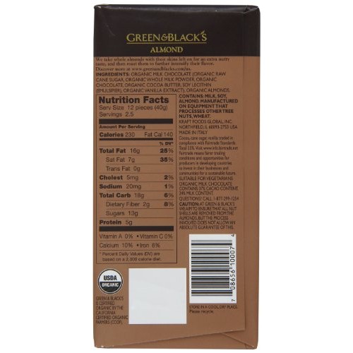 Green &Amp; Blacks Organic Milk Chocolate With Almonds, 37% Cacao,