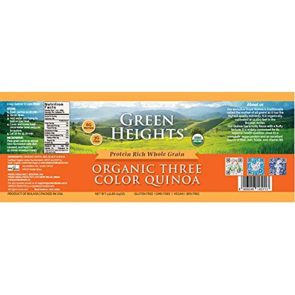 Organic Tricolor Quinoa - 24 Ounce / 680 Grams Jar 15+ Servings