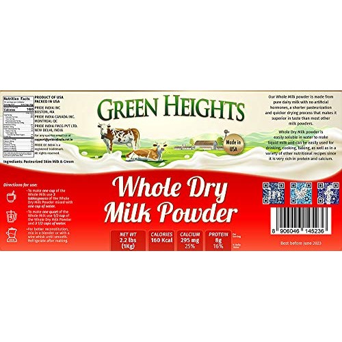 Whole Dry Milk Powder - 2.2 Pounds / 1 Kilo Jar 30+ Servings -