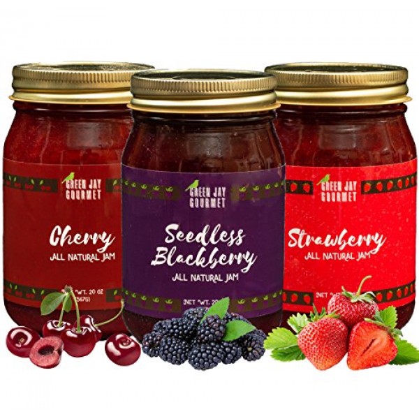 Green Jay Gourmet Classic Jam Collection - Cherry, Blackberry, &...