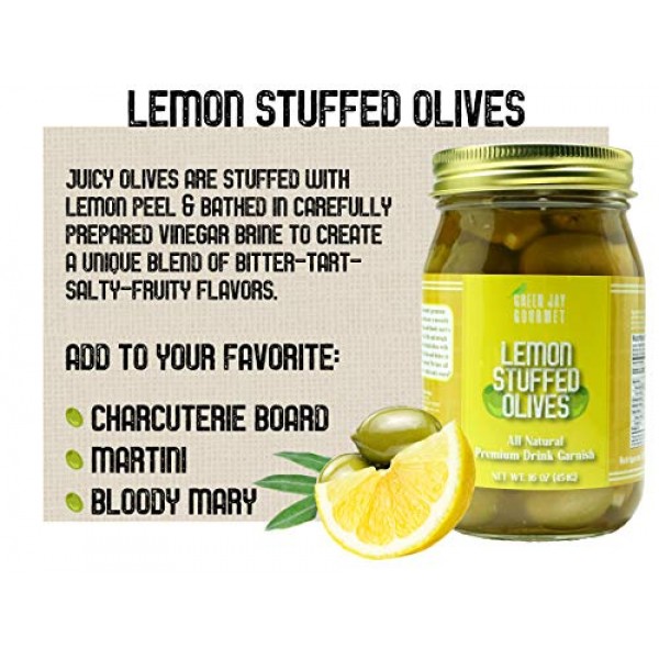 Green Jay Gourmet Lemon Stuffed Olives – Stuffed Green Olives fo...