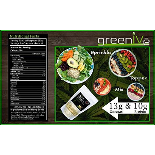 GreenIVe - Hemp Hearts - Hulled Hemp Seeds - Protein + Fiber - E...