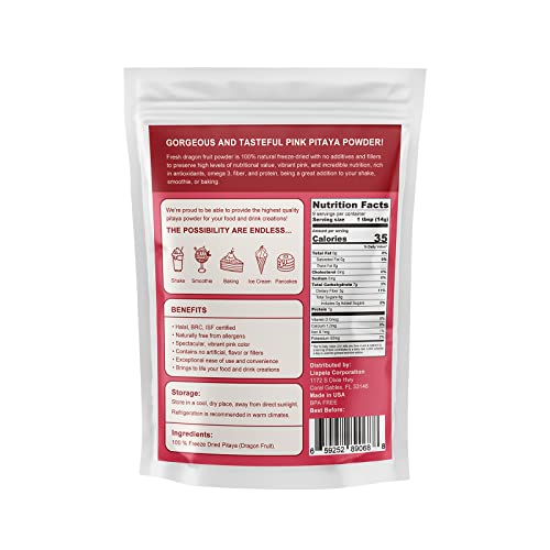 GRELIM Dragon Fruit Powder 4.23 Oz, Fresh Freeze Dried Pitaya Po...