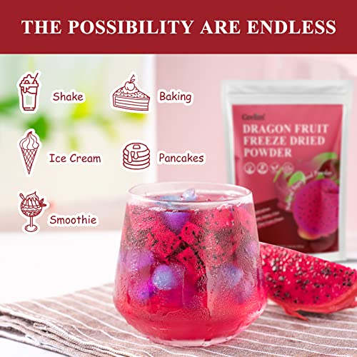 GRELIM Dragon Fruit Powder 4.23 Oz, Fresh Freeze Dried Pitaya Po...