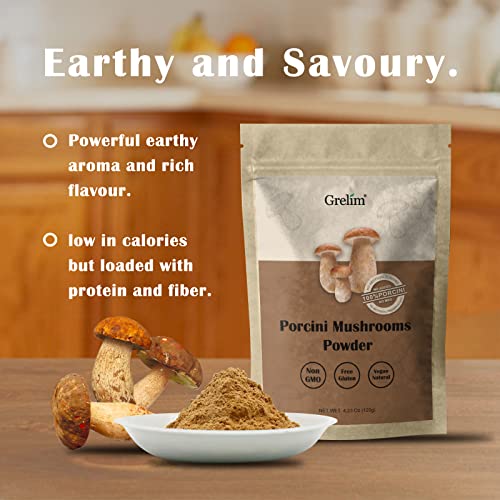 GRELIM Porcini Powder 4.23 Oz, Wild Fresh Dried Porcini Mushroom...