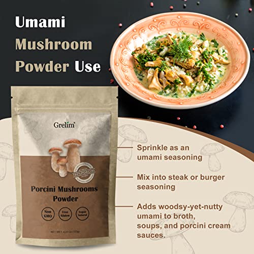 GRELIM Porcini Powder 4.23 Oz, Wild Fresh Dried Porcini Mushroom...
