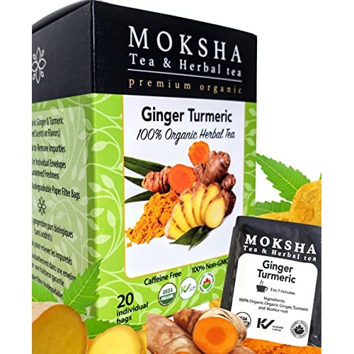 Pure Organic Turmeric Tea Bags with Ginger - Ginger Tea Bags wit...