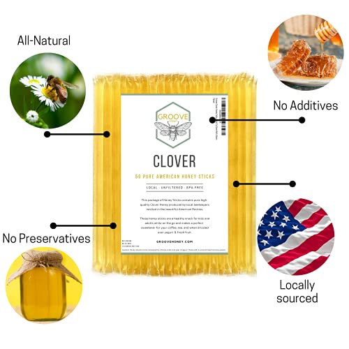 Groove Clover Honey Sticks | 50 Pack | All Natural - Local - Pur