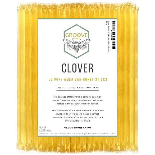 Groove Clover Honey Sticks | 50 Pack | All Natural - Local - Pur