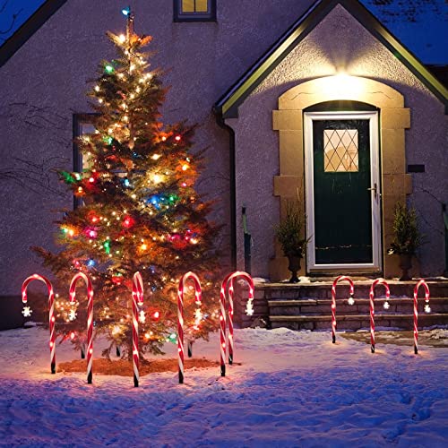GROYARD 8Pack Solar Christmas Candy Cane Lights Snowflake Outdoo...