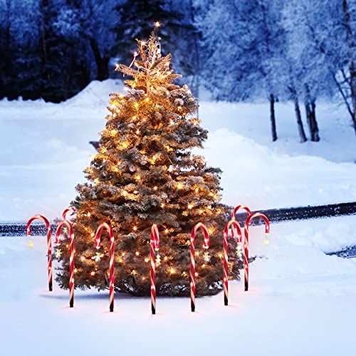 GROYARD 8Pack Solar Christmas Candy Cane Lights Snowflake Outdoo...