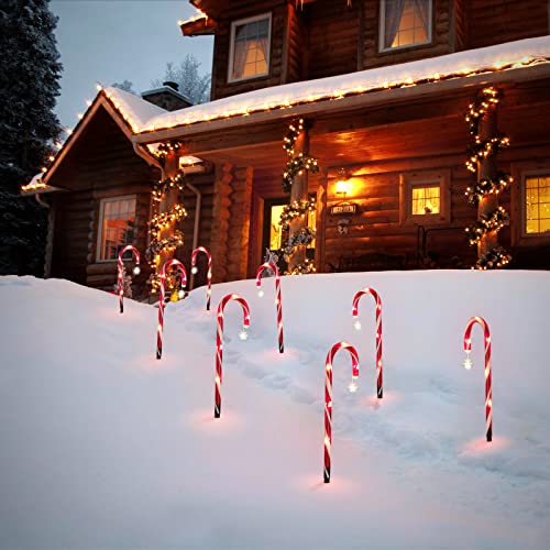 GROYARD 8Pack Solar Christmas Candy Cane Lights Snowflake Outdoo...