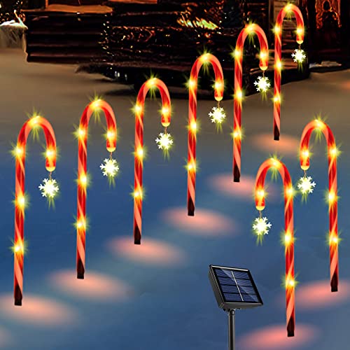 GROYARD 8Pack Solar Christmas Candy Cane Lights Snowflake Outdoo...