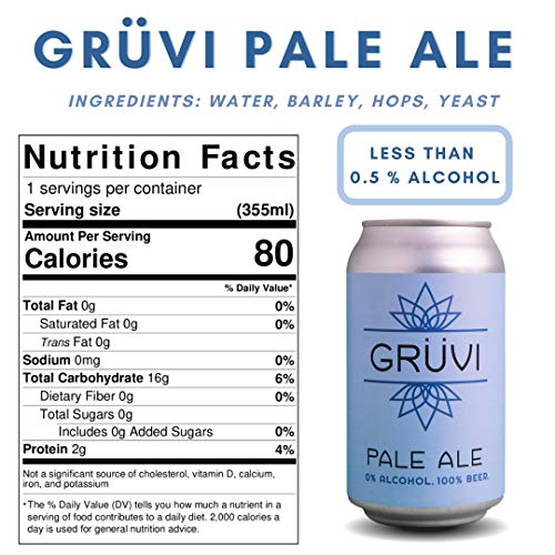 Gruvi Pale Non-Alcoholic Beer, 12-Pack, 0% Abv, Zero Alcohol, Na