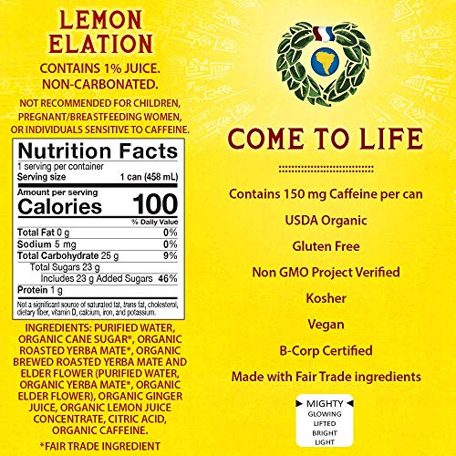 Guayaki, Tea Yerba Mate Lemon Elation Organic, 16 Fl Oz, 12 Pack