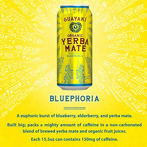Guayaki Yerba Mate, Organic Drink, Bluephoria, 15.5 Ounce Cans